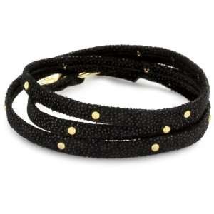    gorjana Graham Black Satin Leather Studded Wrap Bracelet Jewelry