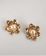 Yves Saint Laurent gold and faux pearl flower vintage clip on earrings 