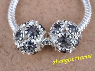   Plated Crystal Rhinestone Big Hole Beads Bracelet Charms 14mm  
