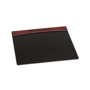  Mahogany wood & black faux leather desk pad, 23 7/8 w x 19 