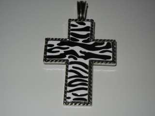 Zebra black white cross pendant western cowgirl trendy  