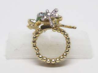 Peridot Color Crystal Elastic Frog Gold Tone Ring s1120  