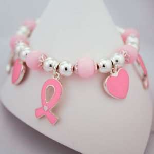   Awareness Enamel Heart and Pink Ribbon Charm Bracelet: Office Products