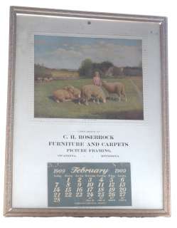 Vintage 1909 Calendar w Carr Print ~ Mary & Her Lambs  