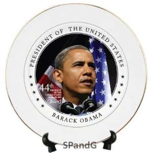  Beautiful President Obama Collector Plate   10 22kt Gold 