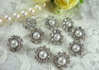 10 Sparkling Crystal/Rhinestone Pearl Buttons N008  