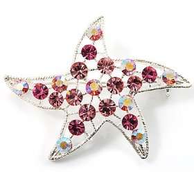  Silver Tone Light Pink Crystal Starfish Brooch Jewelry