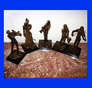 Solid Bronze Musicians Sculptures 5 Piece Set NEW  