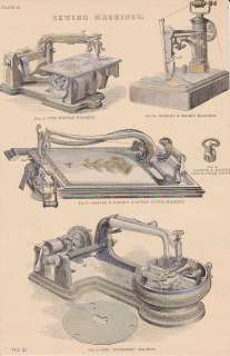   1890 engraving sewing machines hand colored this 111 year old