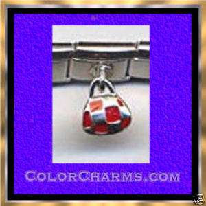SOLID STERLING SILVER RED CHECKERED DANGLE PURSE CHARM  