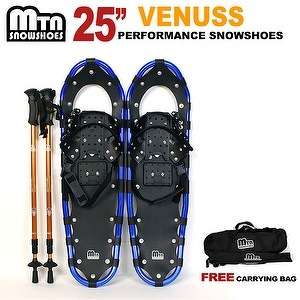 New MTN 25 BLUE All Terrain Snowshoes + GOLD Nordic Pole + Free 