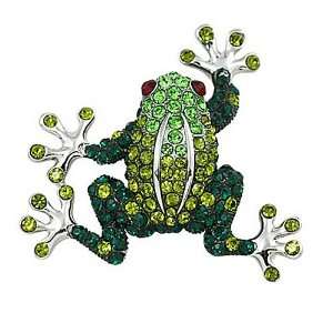   Silvertone Green Rhinestone Frog Brooch Pin Fashion Jewelry: Jewelry