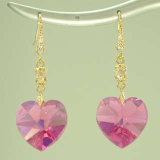 Handmade Swarovski Pink Heart Crystal Pendant Necklace  
