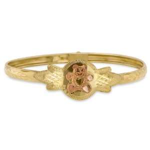 Children / Teen 14K Yellow Gold Flexible Bangle with a Rose Gold Teddy 