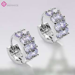   JEWELRY FEATURED TANZANITE WHITE GOLD GP HOOP ROUND EARRINGS  