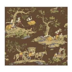   Toiles Pastoral Country Scenic Wallpaper, Brown