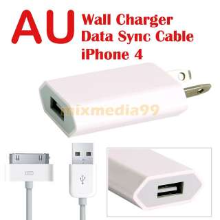 AU USB Wall Charger + Data Cable For Apple ipod iPhone 4 4G  
