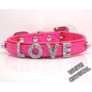  Small Pink Glitter Leather with Swarovski Grade Crystal Pet Collar 
