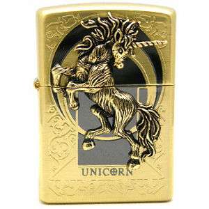 Zippo lighter Japanese Korean gold plated unicorn both sides engraved 