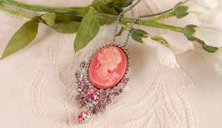 New Flower Vintage ST CAMEO Brooch & Necklace , pink  