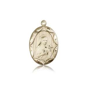  14kt Gold St. Saint Theresa Medal 1 x 5/8 Inches 0801TKT 