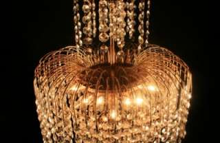  Hollywood Regency Brass chandelier fixture w Crystal WATERFALLS  