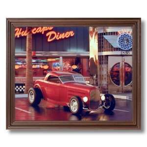 Framed Cherry Ford Street Rod Car Cafe Diner Wall Decor Pictures Art 