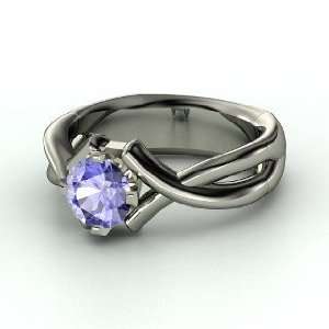    Calligraphy Ring, Round Tanzanite Sterling Silver Ring Jewelry