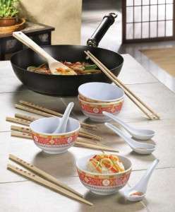 16 Piece Stir Fry Pan Wok Bowl Spoon Spatula Set  