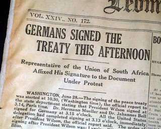 WORLD WAR I ENDS Treaty of Versailles GERMANY Sign 1919 Newspaper (1st 