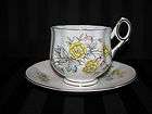 rosina queens yellow flowers footed cup saucer expedited shipping 