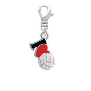  I Love Volleyball   Red Heart   Silver Plated Clip on 