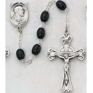   SILVER 6X8MM BEAD BLACK WOOD ROSARY FOR MEN OR BOYS 